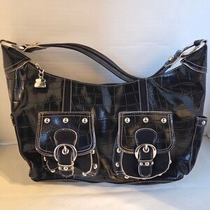 Kathy Van Zeeland Y2K Shoulder Bag Black Womens Buckle  with Charm
